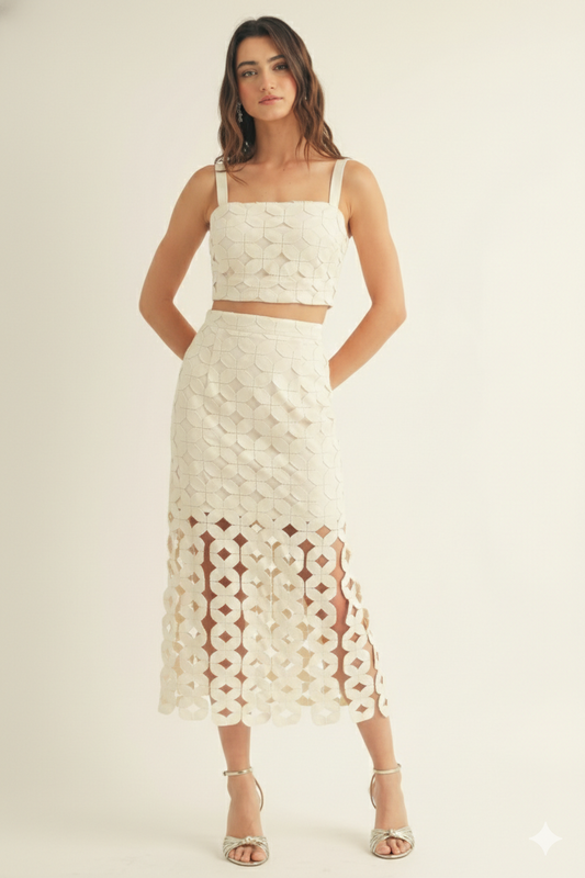 Cutout Lace Crop Top & Midi Skirt Set