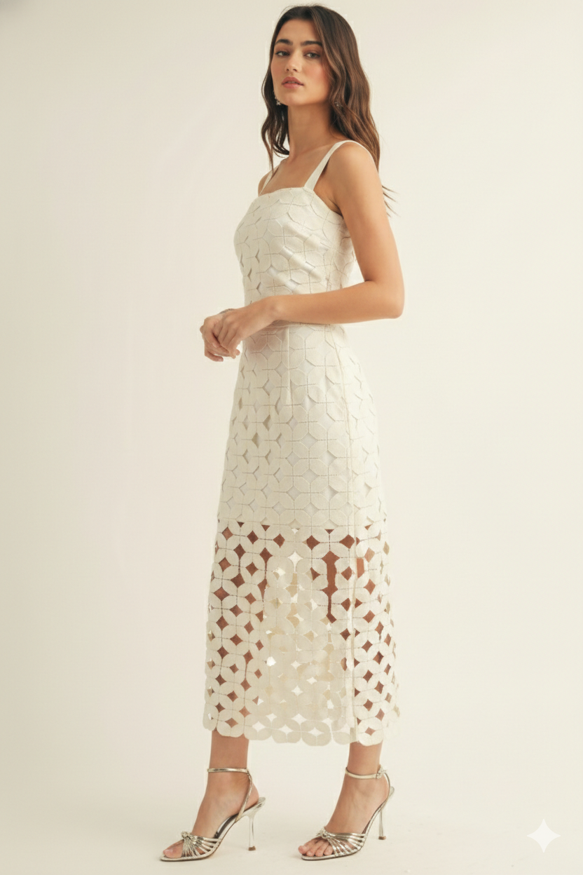 Cutout Lace Crop Top & Midi Skirt Set