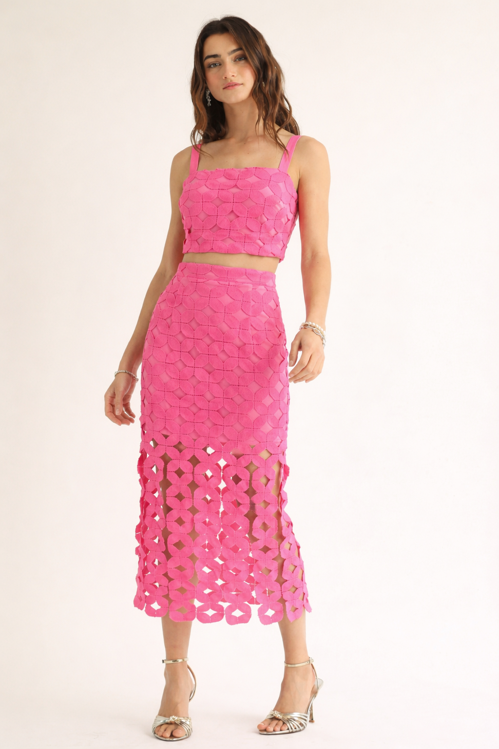 Cutout Lace Crop Top & Midi Skirt Set
