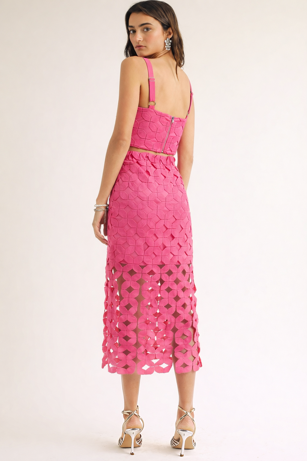 Cutout Lace Crop Top & Midi Skirt Set