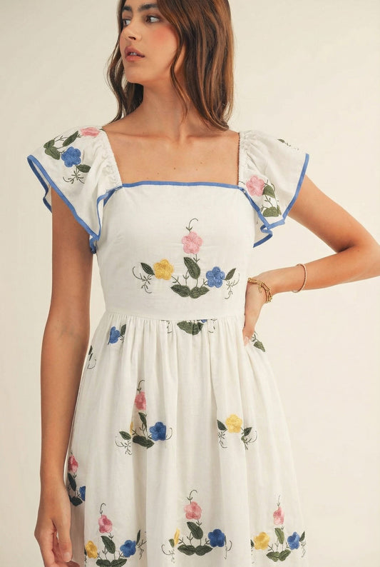 Embroidered Floral Midi Dress