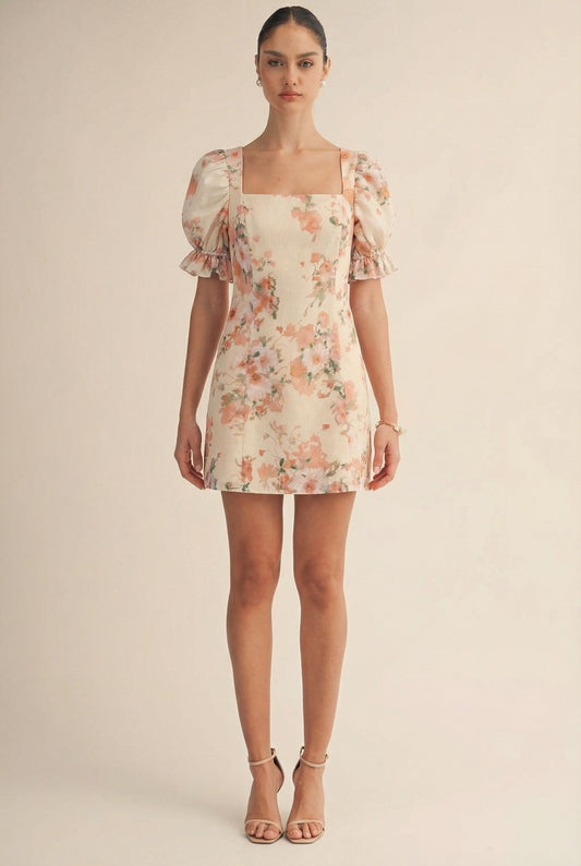 Blush Floral Square Neck Mini Dress